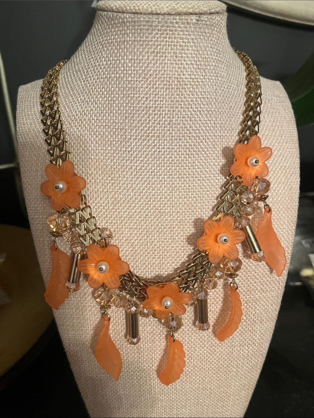 Lane Bryant  Gold-Tone Necklace with Orange Flower & Leaf Charms